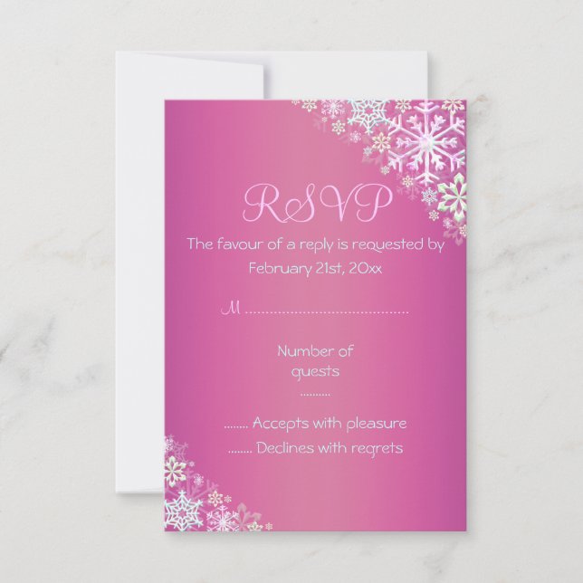 Tarjeta RSVP de copo de nieve de Moda rosa calient (Anverso)