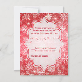 Tarjeta RSVP de copos de nieve rojos y blancos