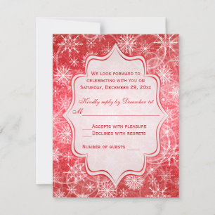 Tarjeta RSVP de copos de nieve rojos y blancos
