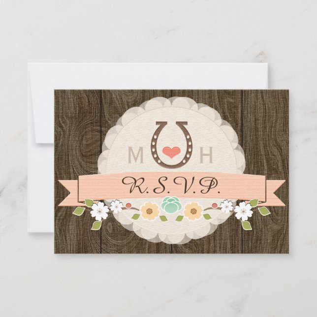 TARJETA RSVP DE CORAL HORSESHOY WESTERN WEDDING (Anverso)
