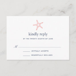Tarjeta RSVP de Coral & Navy Starfish