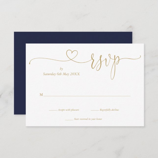 Tarjeta RSVP De Corazón De Guión Elegante De Marin (Anverso / Reverso)