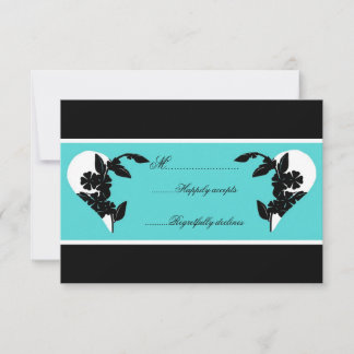 Tarjeta RSVP de Corazón Turquesa y Boda Negra