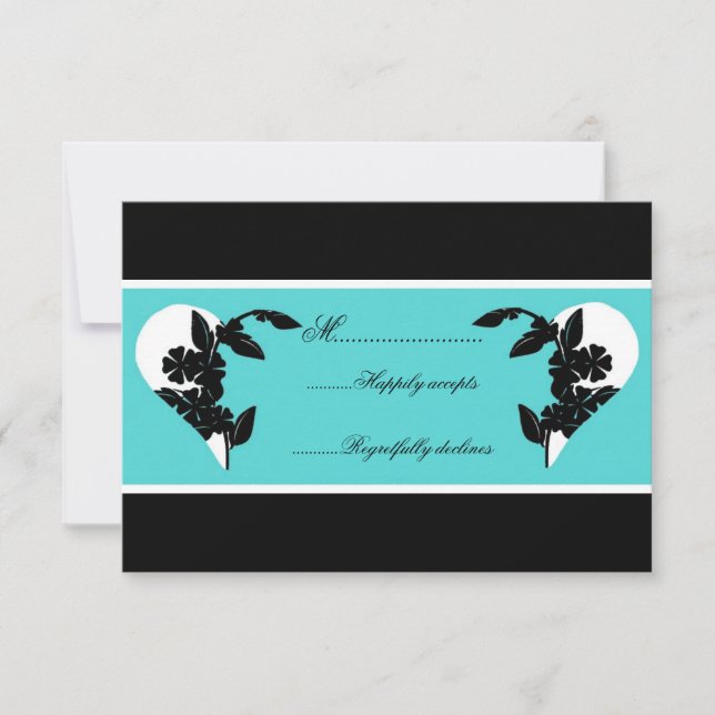 Tarjeta RSVP de Corazón Turquesa y Boda Negra (Anverso)
