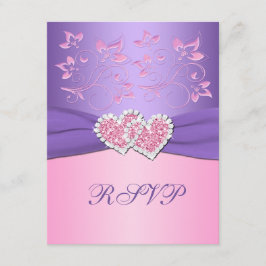 Tarjeta RSVP de Corazones con Floral Rosa y Púrpur