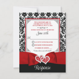 Tarjeta RSVP de Corazones de Amor Rojo y Negro Dam