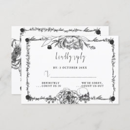 Tarjeta RSVP de cráneo con flor de mano gótica
