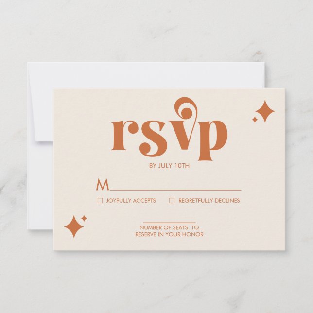 Tarjeta RSVP de Crema Retro Moderna y Boda Naranja (Anverso)