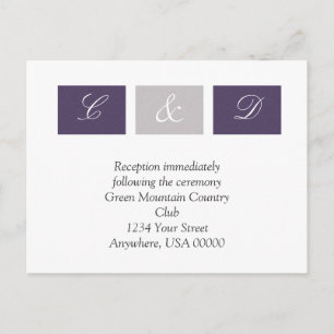 Tarjeta RSVP de cuadrado púrpura