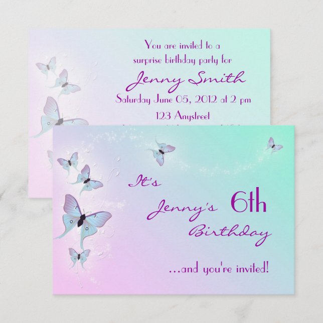 Tarjeta RSVP de Cumpleaños de Mariposa (Anverso / Reverso)