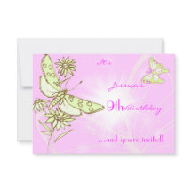 Tarjeta RSVP de Cumpleaños de Mariposa Lime Rosada