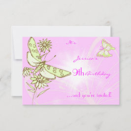 Tarjeta RSVP de Cumpleaños de Mariposa Lime Rosada