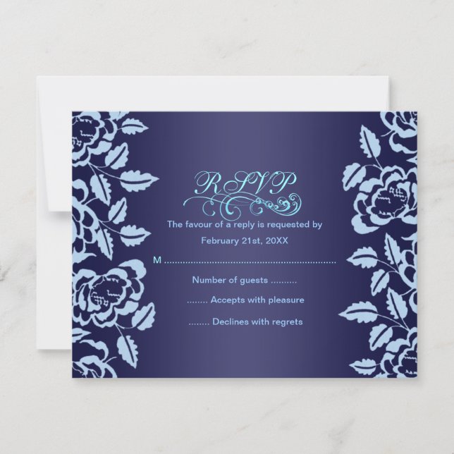 Tarjeta RSVP de Cumpleaños de Rosa Azul (Anverso)