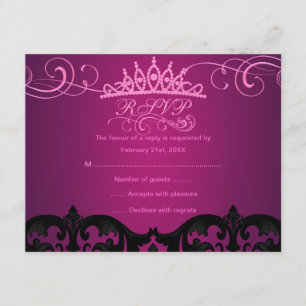 Tarjeta RSVP de Cumpleaños Rosada Damask y Swirl