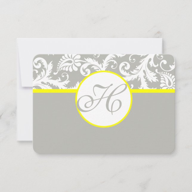 Tarjeta RSVP de Damasco amarillo y gris - Nube de  (Anverso)