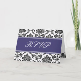 Tarjeta RSVP de damasco azul