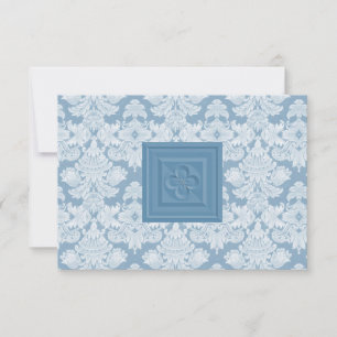 Tarjeta RSVP de Damasco Azul con hoja cruzada o cu