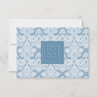 Tarjeta RSVP de Damasco Azul con hoja cruzada o cu