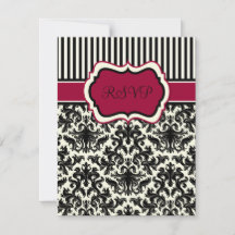 Tarjeta RSVP de Damasco de Banda Negra, Marfil, Ro