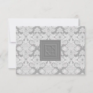 Tarjeta RSVP de Damasco gris con hoja cruzada o de