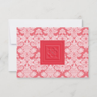 Tarjeta RSVP de Damasco Rojo con Cruz o Quatrefoil