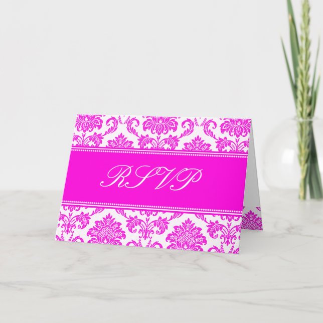 Tarjeta RSVP de damasco rosa (Anverso)