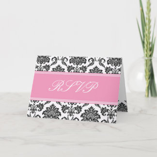Tarjeta RSVP de damasco rosa