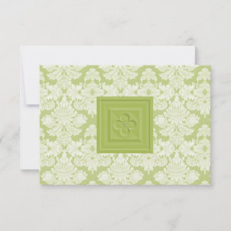 Tarjeta RSVP de Damasco Verde con hoja cruzada o c