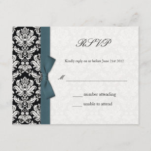Tarjeta RSVP de Damask Bow Verde azulada Bow Weddi