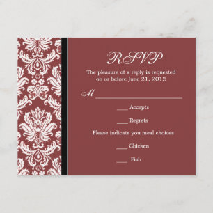 Tarjeta RSVP de Damask Burgundy clásica