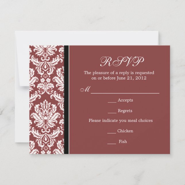 Tarjeta RSVP de Damask Burgundy clásica (Anverso)