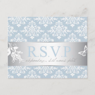 Tarjeta RSVP de Damask de escarcha de invierno