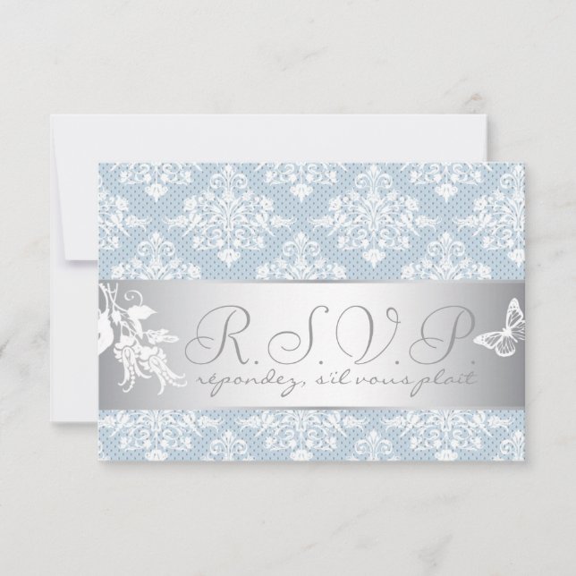 Tarjeta RSVP de Damask de escarcha de invierno 2 (Anverso)
