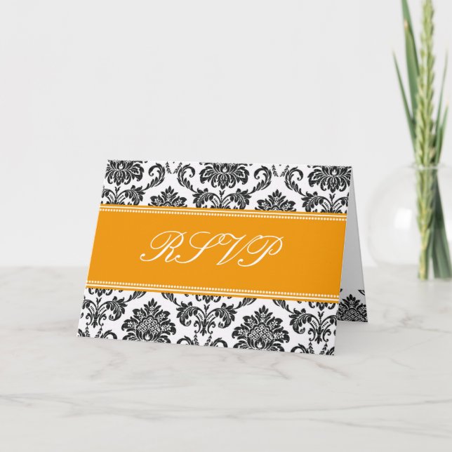 Tarjeta RSVP de Damask de naranja (Anverso)