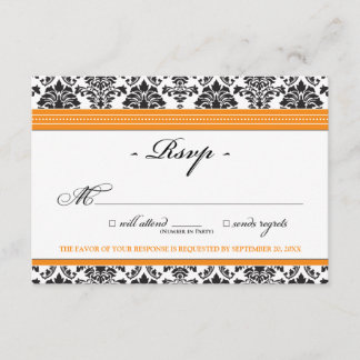 Tarjeta RSVP de Damask elegante (naranja)