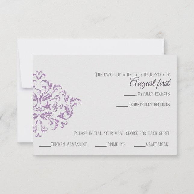 Tarjeta RSVP de Damask elegante para el deflector (Anverso)