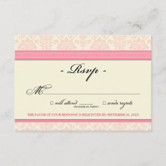 Tarjeta RSVP de Damask elegante (rosa/crema)