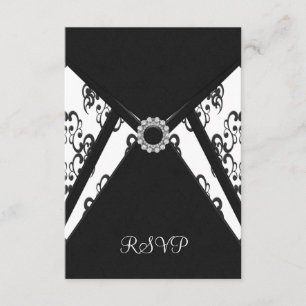 Tarjeta RSVP de Damask en blanco negro