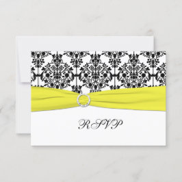 Tarjeta RSVP de Damask negro, blanco y amarillo