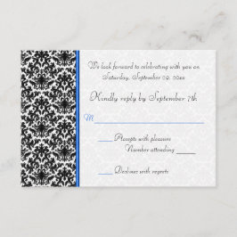 Tarjeta RSVP de Damask negro, blanco y azul