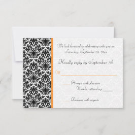 Tarjeta RSVP de Damask negro, blanco y Naranja