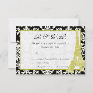 Tarjeta RSVP de Damask negro de boda en París