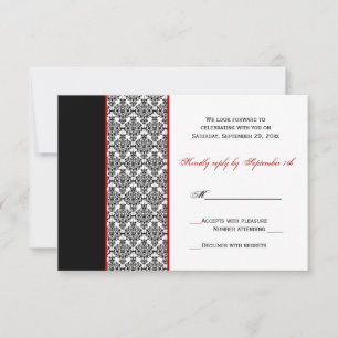 Tarjeta RSVP de Damask rojo negro