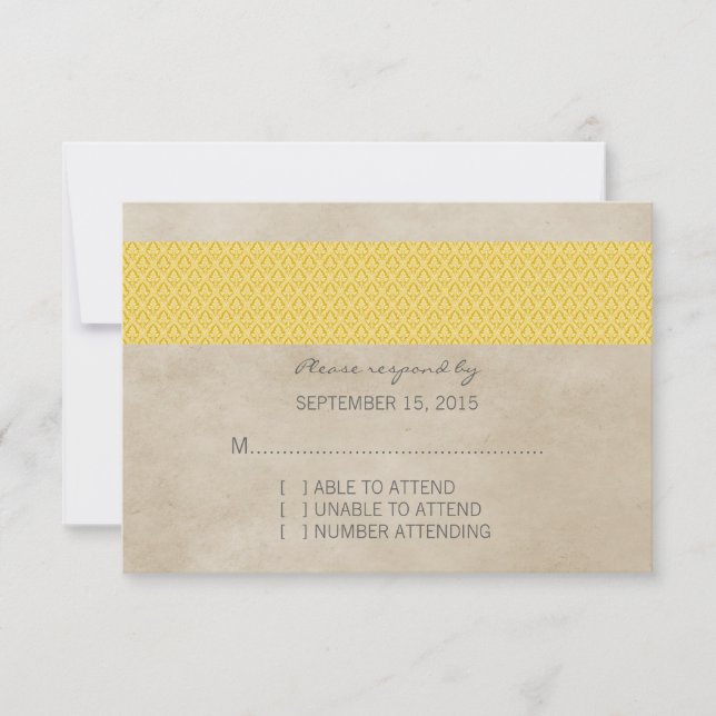 Tarjeta RSVP de Damask RSask Amarillo (Anverso)