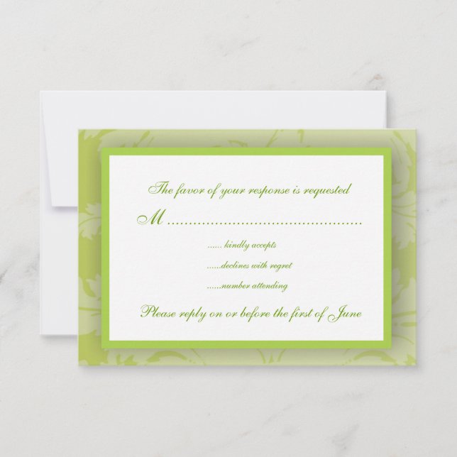 Tarjeta RSVP de Damask verde Sage (Anverso)