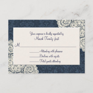 Tarjeta RSVP de Denim Damask y Marfil Wedding