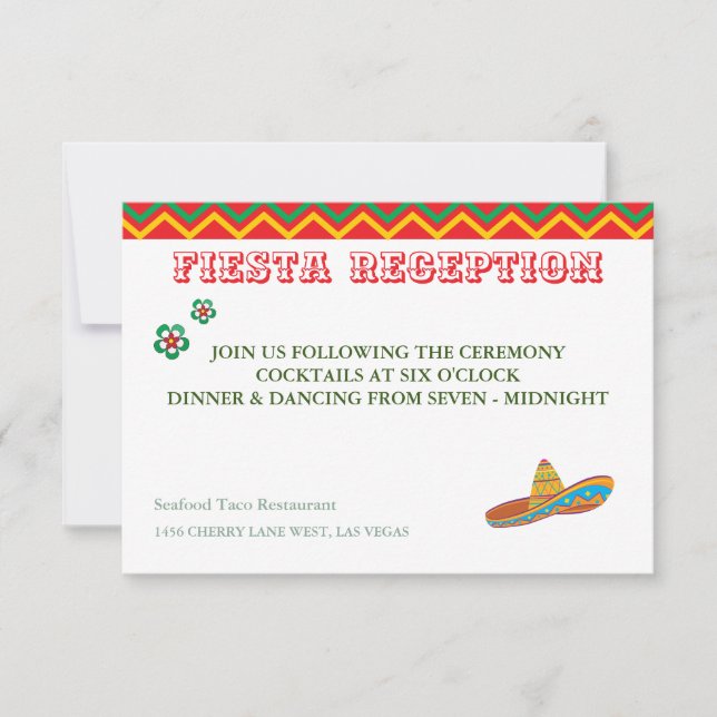 Tarjeta RSVP de detalles de recepción de Fiesta me (Anverso)