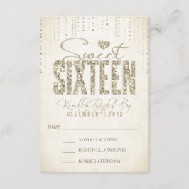 Tarjeta RSVP de Dieciséis Purpurinas Gold