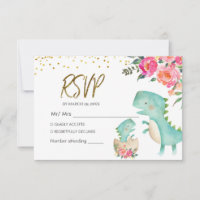 Tarjeta RSVP de dinosaurio tropical