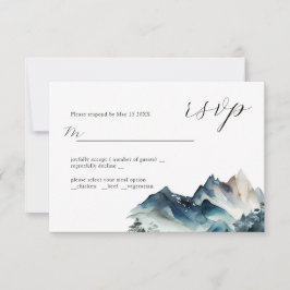 Tarjeta RSVP de diseño de Boda Blue Watercolor Mou